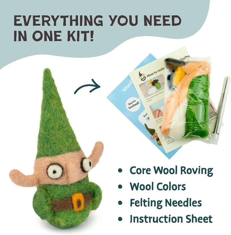 Woolbuddy Needle Felting Kit - Elf Christmas, Complete Felting Kit for Beginners & Adults, Includes Needle Felting Supplies, Felting Mat, Felting Wool, and Felting Needles for Crafting Fun - Image 2
